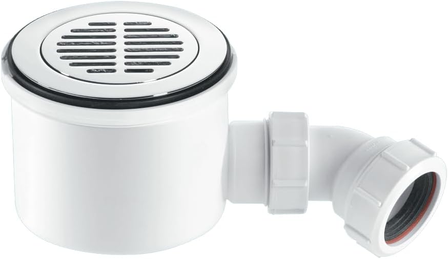 McAlpine ST90CPB-S-HP2 CP BRASS Grid Flange 90mm High Flow Shower Trap Waste, Chrome/White