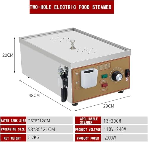Commercial Electric Steamed Bun Machine, 2-Hole Steamer with Precise Temperature Control & Independent Water Supply for Perfect Buns & Dumplings, Ideal for Restaurants