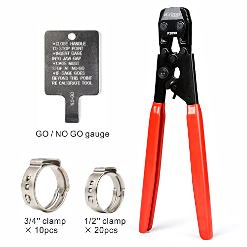 IWISS PEX Cinch Clamp Crimping Tool for Stainless Steel Clamps from 3/8-inch to 1-inch with Calibration Gauge 20pcs 1/2-inch and 10 pcs 3/4-inch Clamps Suit ASTM F2098 Standards