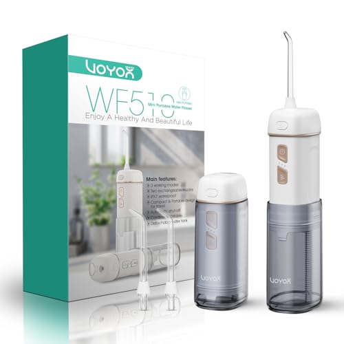 VOYOR-HEALTH Travel Water Flosser for Teeth Mini, Electric Dental Flosser Rechargeable, 3 Modes & IPX7 Waterproof, Portable Oral Irrigator Cordless for Braces Bridges Care and Home Use WF510 (Gold)