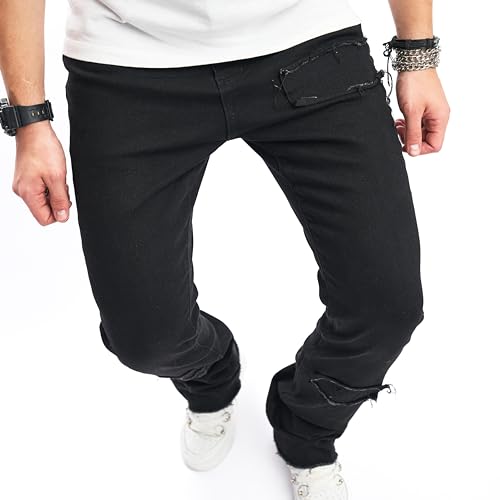 Men's Stacked Skinny Fit Stretch Jeans with Patched Striped Sides