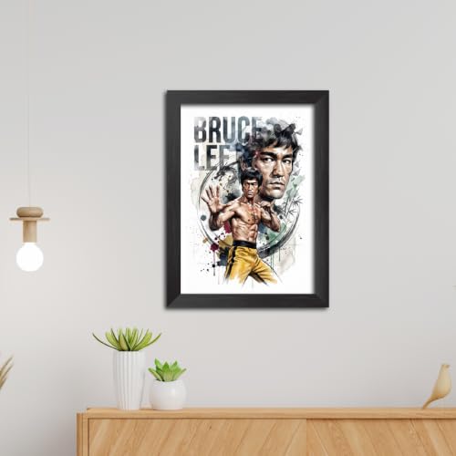 Image of TenorArts Bruce Lee Poster Frame Martial Artist Laminated Photo Framed Painting with Matt Finish Black Textures (12 inches x 9inches)