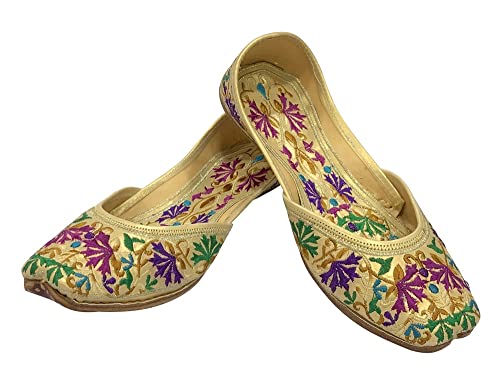 Women's Leather Flat Phulkari Shoes2