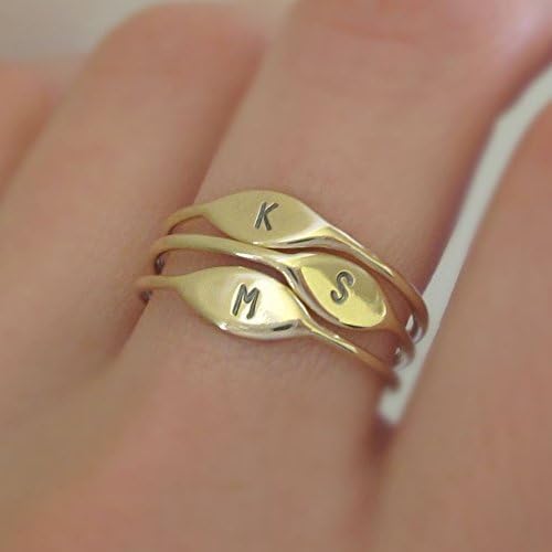 14k Yellow Gold Tiny Initial Stacking Ring Set of Three