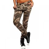 Eingriffstaschen Damen Camouflage Boyfriendhose Jogger Style Cargohose Freizeithose, Farbe:Camouflage;Größe:40/L