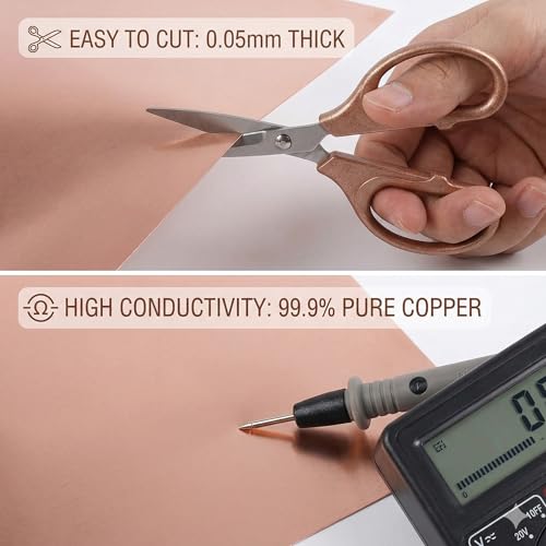 Image of Versatile Copper Sheet for Crafting and Electrical Projects - 44 Gauge(0.05mm), 8in x 10ft, Waterproof & Heat-Resistant Copper Mesh Roll
