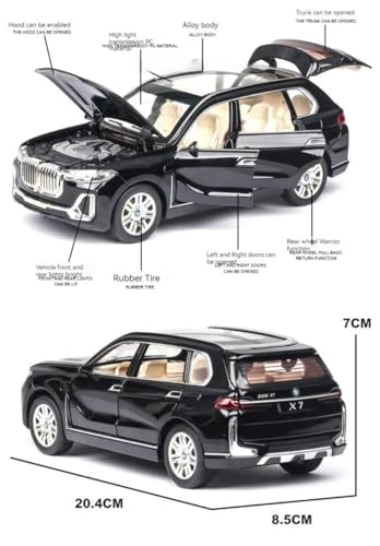 Image of 1:24 B-M-W X7 Diecast Metal Pull Back Car with 6 Openable Doors with Sound and Light Toy Decoration car Best Gift Toys for Kids (1:24 B-M-W X7 - Black)