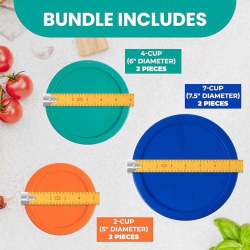 Replacement Lids for Pyrex Containers Round Glass Food Plastic - (2) 2-Cup Orange, (2) 4-Cup Teal, (2) 7-Cup Blue - BPA-Free, Dishwasher & Microwave Safe by MRX Solutions - Used condition - Image 3