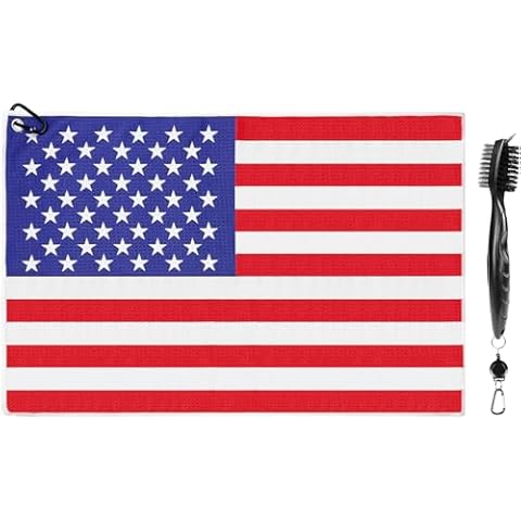 Solvora American Flag Golf Towel Set, Microfiber Waffle Golf Towel, Brush Tool Kit with Club Groove Cleaner, Men's Golf Accessories Cover