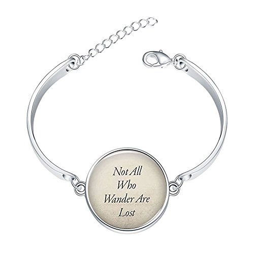 LooPoP Simple Stainless Bangle Bracelet English Sentence Not All Who Wander are Lost Charms Pendant Bracelets Jewelry for Women