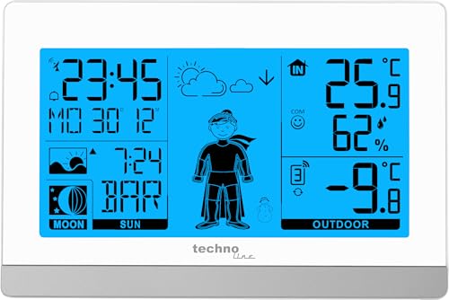 Technoline WS9612 w kolorze białym, z temperaturą wewnętrzną i zewnętrzną, prognozą pogody, zegarem radiowym