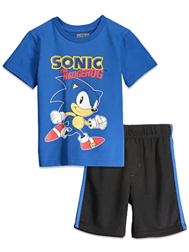 SEGA Sonic The Hedgehog Little Boys T-Shirt and Mesh Shorts Outfit Set Blue/Black 6