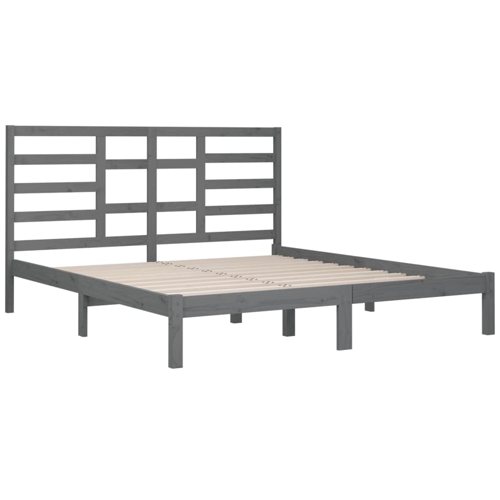 Lite drewno sosnowe Z zagłówkiem klasyczny Szary 200x200 cm | Szara rama łóżka z litego drewna sosnowego 200x200 cm z zagłówkiem