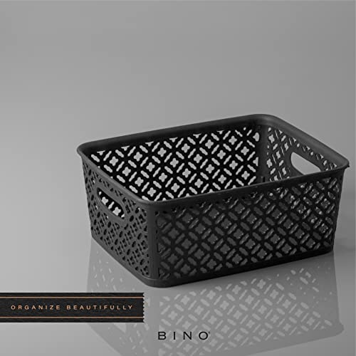 Bino L Plastic Storage Bins, Medium - Black L The Blossom Collection L Multi-Use Organizer Bin L Built-In Handles L Plastic Woven Basket For Organizing L Pantry Storage Basket L Home Organizing Basket #TOP5