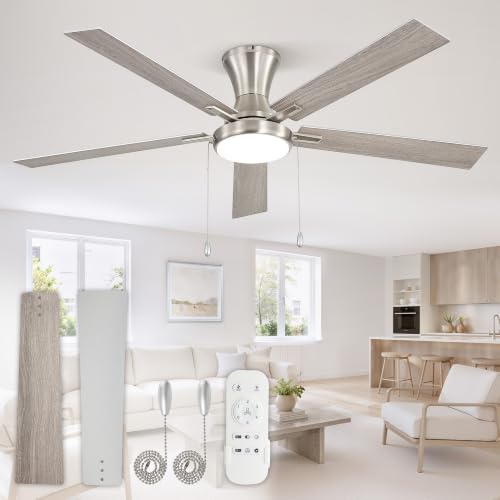 ZMISHIBO 60inch Ceiling Fan with Light Pull Chain and Remote Control Nickel