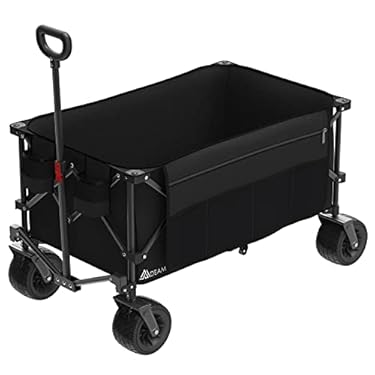AMAZON - MDEAM Folding Collapsible Wagon,Large Capacity Outdoor Wagons Carts Heavy Duty Foldable Utility with Big All-Terrain Wheels &2 Side Pocket for Camping,Sports(Black)