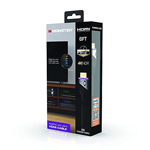 Monster 6Ft High Speed 4K Hdr Hdmi Cable With Built-In Purple Led Light, Gaming, Video, And Computer #TOP6