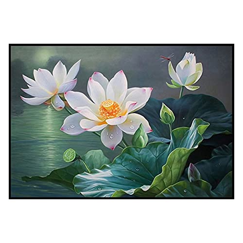 Peinture diamant 5D lotus grand format toile anti-pli strass complet 50x120