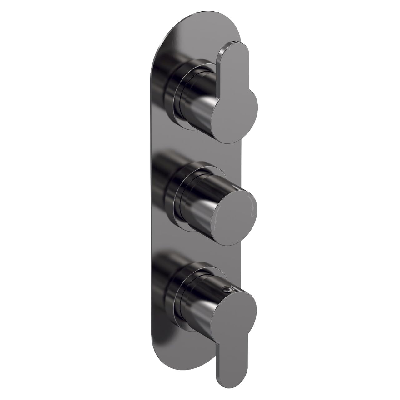 nuie ARV7TR03 Arvan Modern Bathroom Round Concealed Triple Thermostatic Shower Valve with Diverter - Three Outlets, 215mm, Brushed Pewter