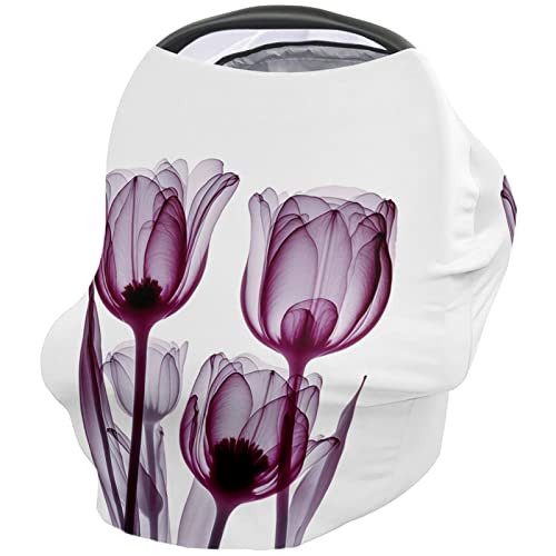 Nursing Cover for Breastfeeding Scarf, Flowers Pink Tulips Transparent Baby Car Covers Super Soft Multi Use for Canopy Shopping Cart Cover Blanket Stroller Cover