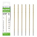 HLOFIZI 3/32 x 6 Inch Extra Long Drill Bits (6 Pack), Aircraft Drill Bit Titanium M2 High Speed Steel for Wood, Plastic, PVC, Thin Metal Sheet