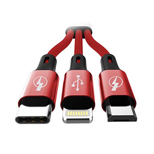 Image of SOOPII 3 in 1 Multi USB Charging Data Cable for Car, Office, Traveling and Home - 1.2 Meter Long, 2.1 A Output, Charges 3 Phone at Same time(Compatible with Apple iPhone, Micro and C Type)