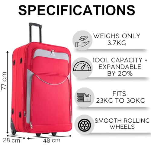 Flymax 32" Extra Large Suitcase Lightweight Luggage Expandable Hold Check In Travel Bag On Wheels Red 129L - 2