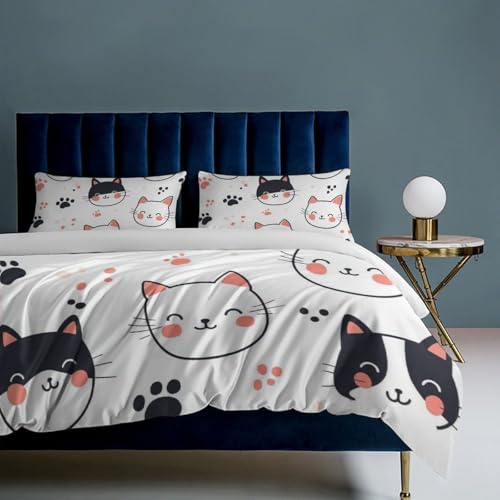 Juego de cama de gato con funda de edredón de dibujos animados de microfibra suave 8