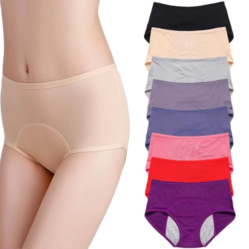 GARWAR Everdries Panties for Women Over 60, 8pcs L, Bean Paste, Purple, Black, Light Gray, Light Pink, Skin Color