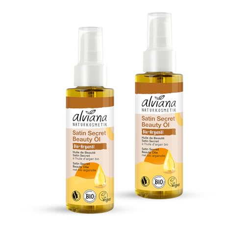 Alviana Satin Secret Beauty Oil 100 ml (paquete de 2) | Lujoso aceite hidratante para cuerpo, cara, cabello y uñas, con aceites orgánicos de argán y almendra | No reasy, Quick Absorption, Certified
