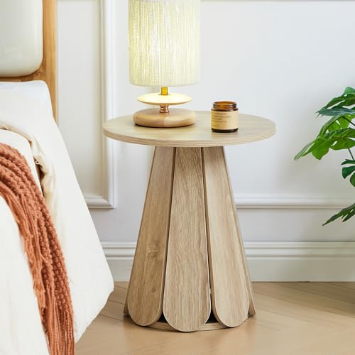 Image of Round End Table Nightstand Set of 2, Mid Century Modern Side Table, Circle Bedside Tables Wood Night Stands for Bedroom, Living Room, Small Space, Natural