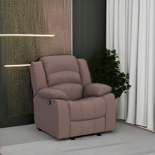 Image of ANJ Fabric Recliner Chair with Overstuffed Arm and Back, Comfy Chocolate Manual Reclining Chairs for Adults, Living Room Single Sofa Recliners