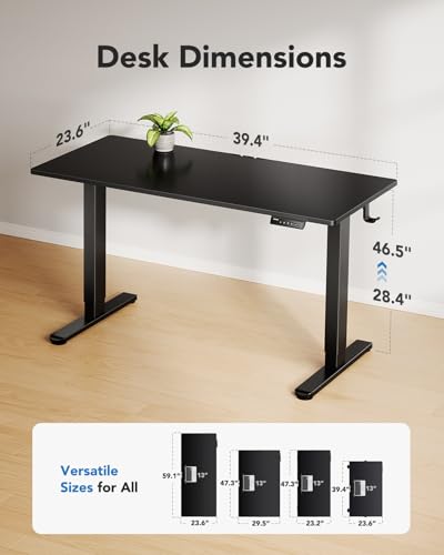 Image of HUANUO Electric Standing Desk, Whole Piece Desktop, Adjustable Height Computer Desk, 4 Height Memory Settings, Sit Stand Up Desk for Home Office, 40 inch x 24 inch, Black