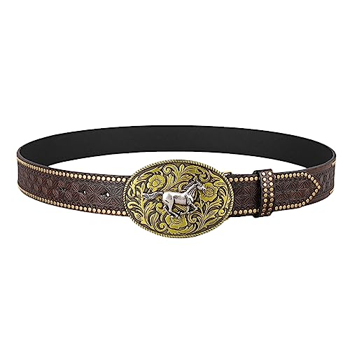 Ceinture cuir motif vintage relief avec boucle cheval western pour pantalon