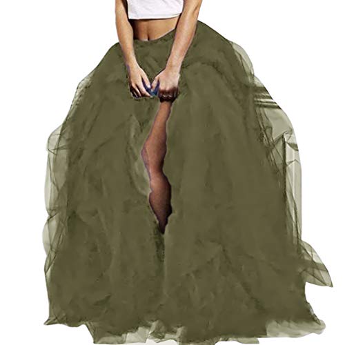 WDPL Women's Long Tutu Floor Length Skirt Maxi Special Occasion Night Out Ruffles Tulle Skirt (X-Small, Army Green)