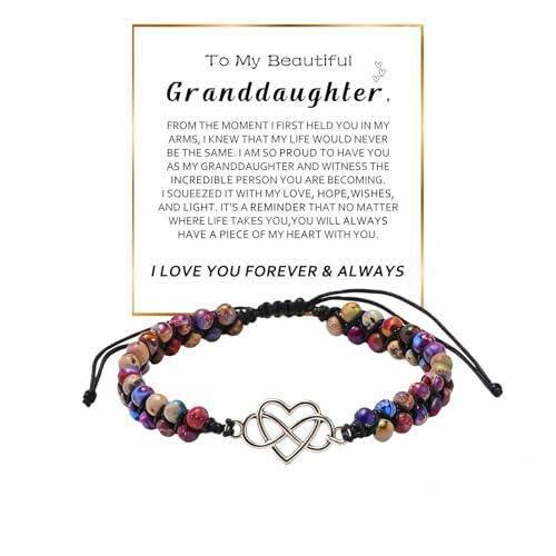 ziella To My Granddaughter/Daughter/Mom-Infinity Forever Love Heart Bracelet,Adjustable Natural Emperor Stone Beaded Bracelet for Women (To Granddaughter)