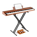 COSTWAY Keyboard Piano 88 Tasten, digital E Piano mit verstellbarem Ständer, dreifachem Pedal & Notenständer, 2 in 1 elektronisches Klavier, E-Piano tragbar für Anfänger, Kinder, Erwachsene (Braun)