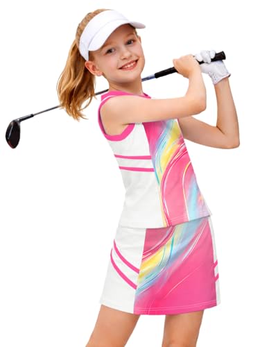 Image of AOBUTE Girls Tennis Golf Outfit Tank Top and Skirt with Shorts Set 4-12 Years