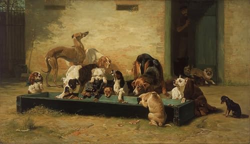 Lienzo artistico de pintura clasica Table Dhote At A Dog Home decoracion hogar 60x90cm