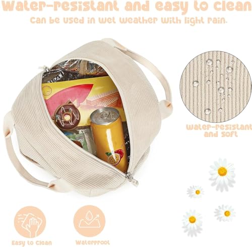 Bluboon Lunch Bag for Women Men Cute Corduroy Lunch Tote Bags Reusable Insulated Lunch Box Large Capacity Reusable Insulated Cooler for Work Picnic or Travel