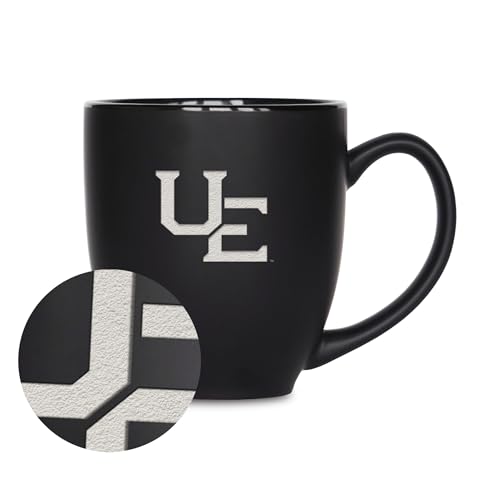 Rico Industries NCAA Evansville Purple Aces 15oz Laser Engraved Matte Black Ceramic Bistro Mug - for Hot or Cold Drinks