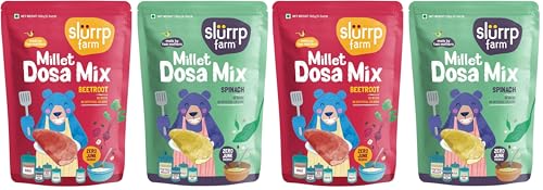 Image of Slurrp Farm Millet Dosa Instant Mix, Supergrains Spinach And Beetroot, Natural And Healthy Food, 150g (Pack Of 4)