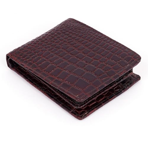 Image of 100% Full Grain Nautral Genuine Pure Original Buff Leather Purse Wallet for Man Mens with Coin Pockets Bifold. 6 Card Slots, 2 Currency Slots, 1 ID Window & 2 Hidden Pockets (Brown-CRO)