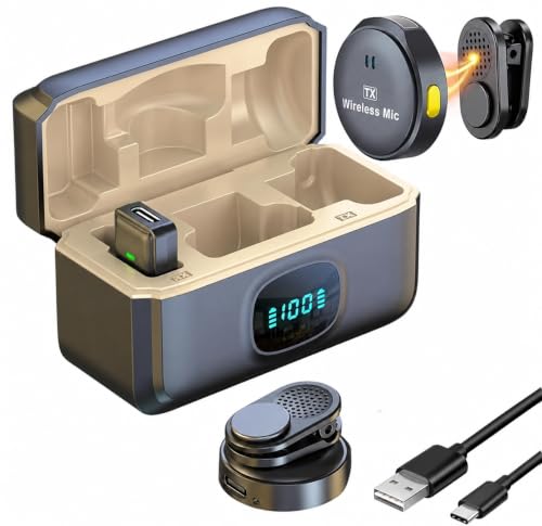 Image of Eyetech Dual Wireless Lavalier Microphone for Android & iPhone | Noise Cancellation | Plug & Play | Mini Clip Mic for Video Recording | Vlogging & Live Streaming with Charging Case (EQ08)