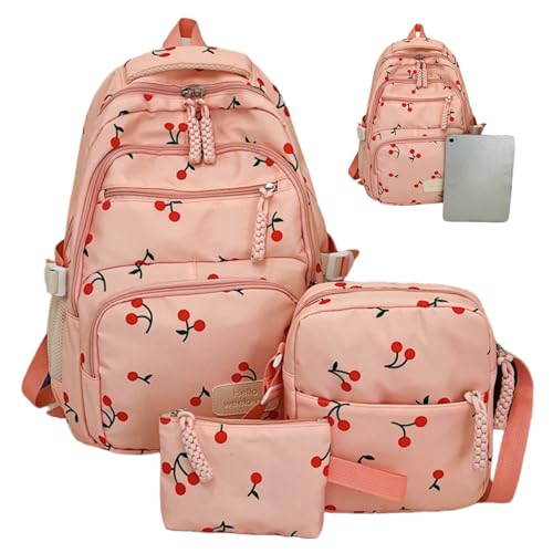 Sac esthétique pour la journée avec motifs cerises et multipoches pour adolescente