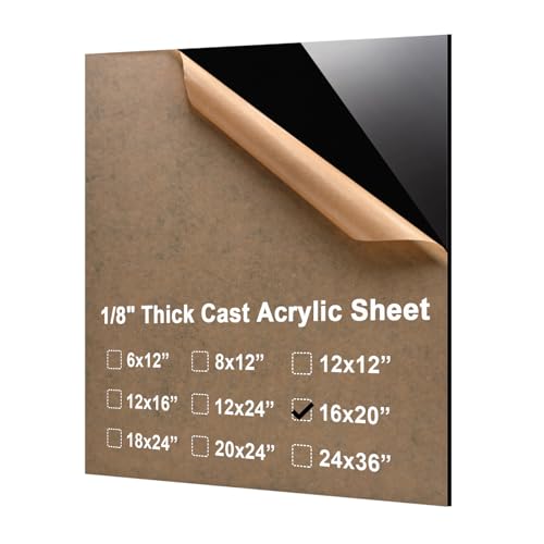 Image of KINLINK 16x20 Plexiglass Sheets 1 /8 inch Thick - 3mm Black Cast Acrylic Sheet, Plastic Board Polycarbonate Sheet for DIY Project, Craft, Table Top, Acrylic Sign and Wedding Invitation 1 Pack
