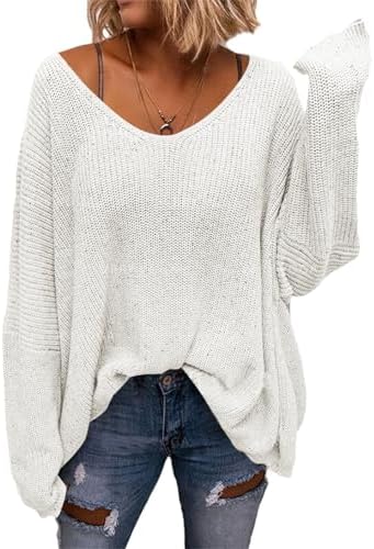 Saodimallsu Pullover Oversize Damen Strickpullover Langarmshirts | V-Ausschnitt,Feinstrickpullover,Longpullover,lässige,Elegant,Sweatshirt,Oberteile,Loose Fit,Sweater,Einfarbig