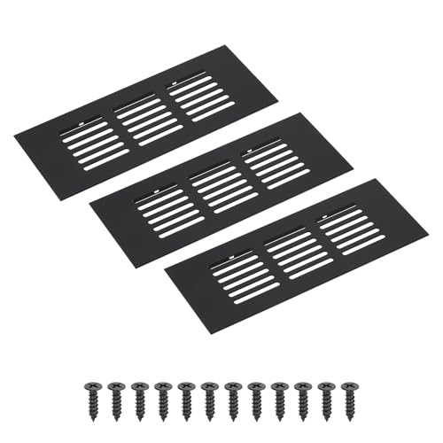 Image of PATIKIL 6 x 2.4 Inch(150mm x 60mm) Rectangle Ventilation Grille, 3PCS Aluminum Air Vent Cover Louvered Ventilation Cover with Mounting Screws for Cabinet Closet Door Wardrobe, Black