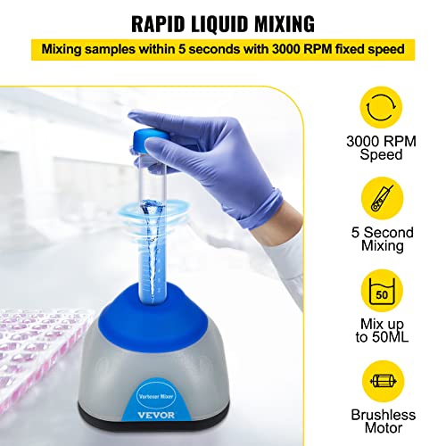 Image of VEVOR Vortex Mixer, 3000rpm Mini Vortex Mixer Shaker, Touch Function Scientific Lab Vortex Shaker, Mix Up to 50ml, 6mm Orbital Diameter for Test Tube, Tattoo Ink, Nail Polish, Eyelash Adhesives, Paint