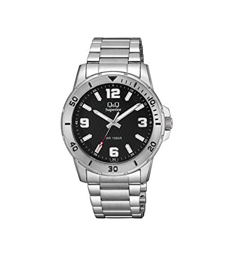 Q&Q Orologio Analogico Da Uomo Con Quadrante Nero -S372J205Y, Argento